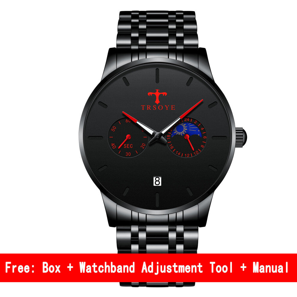 Moon Phase Watch Top Sports Quartz Mens Watches Full Steel Waterproof Chronograph Wristwatch Men Relogio Masculino