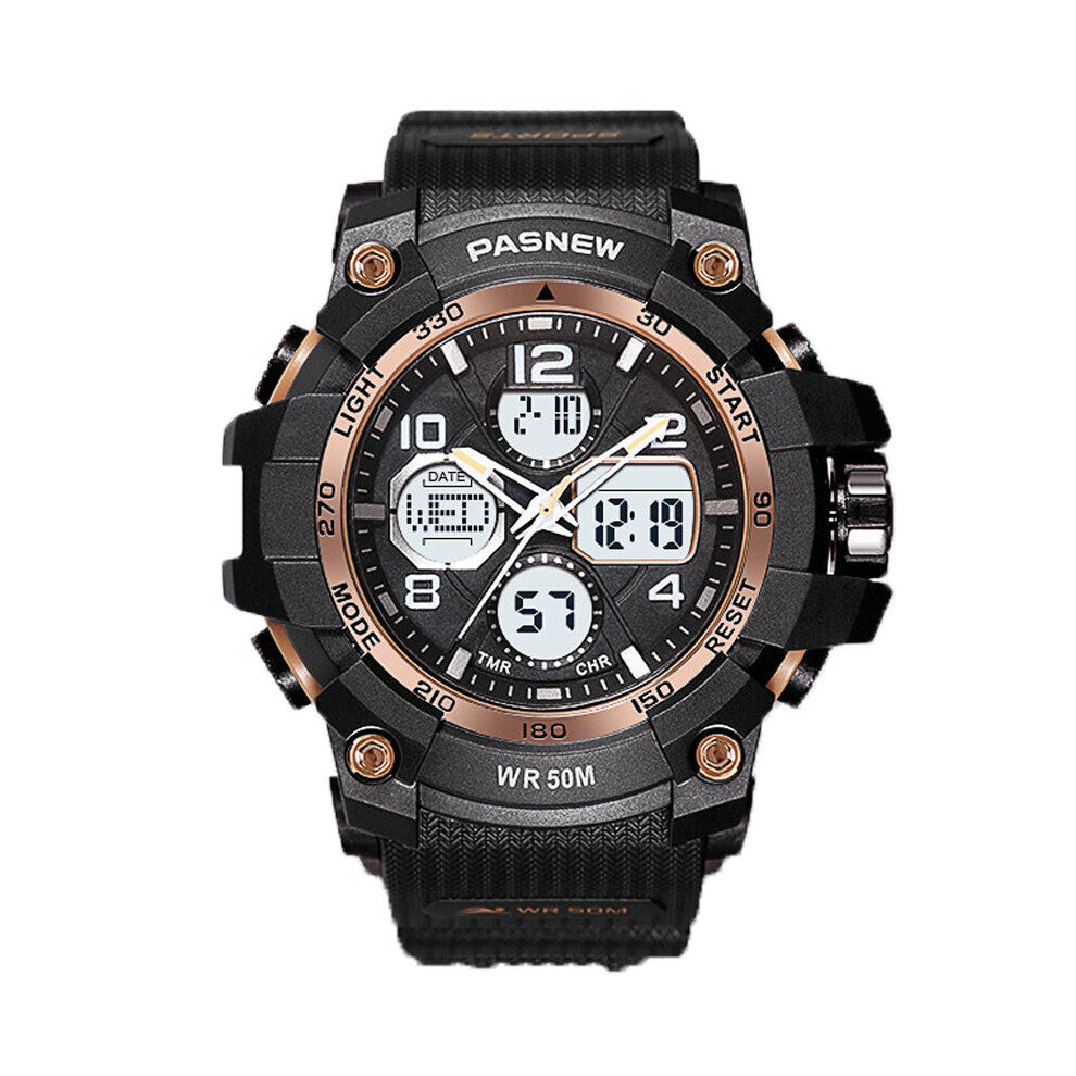 PASNEW Professional Sports Watches Men Big Dial Led Digital Analog Quartz Wristwatches 50m Waterproof Men's Watches Reloj Hombre