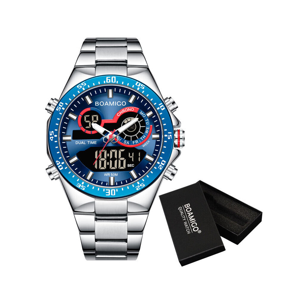 Mens Watches Stainless Steel Top Sports men's digital analog Quartz Watch for Men man