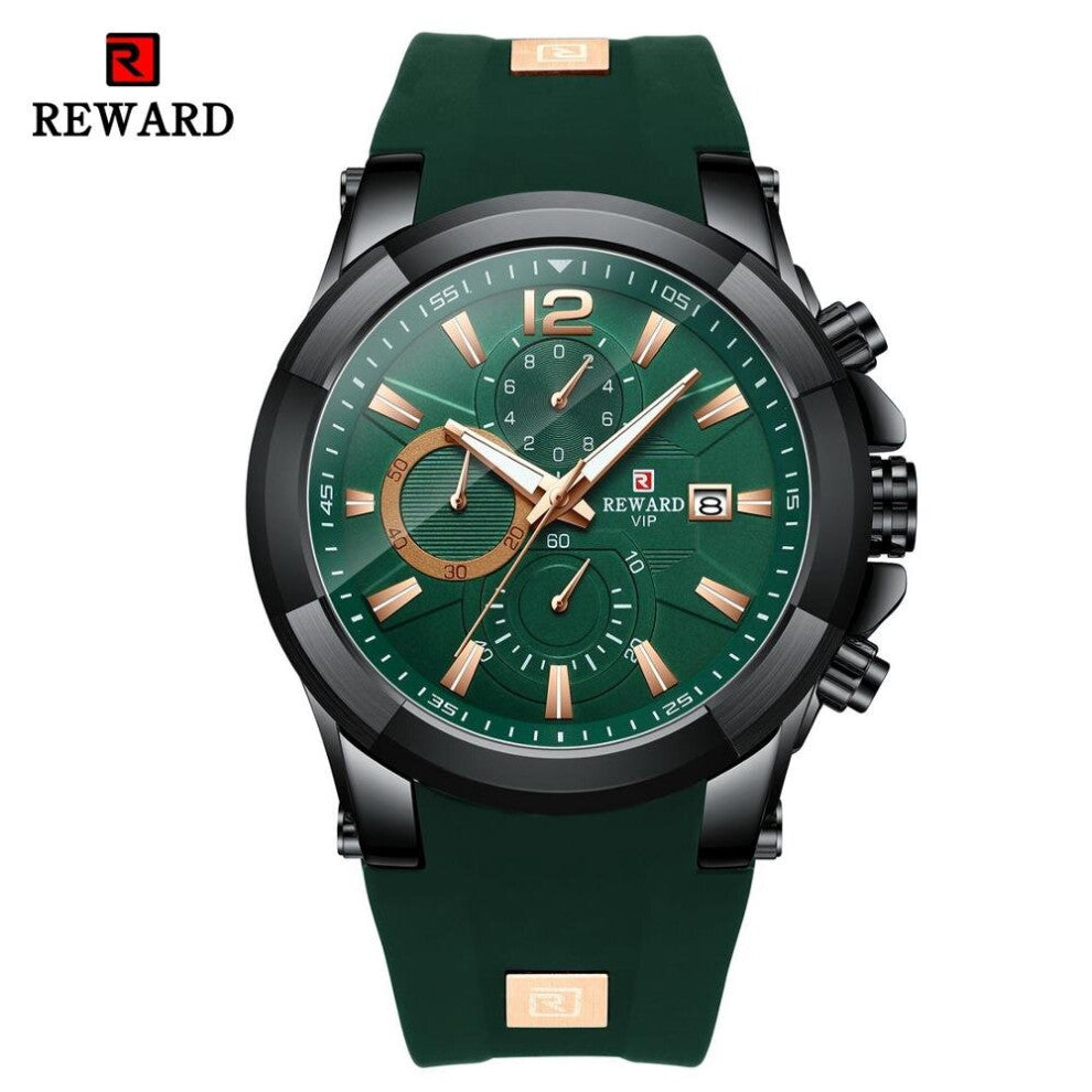 Men's Chronograph Analog Quartz Watch with Date Luminous Hands Waterproof Silicone Rubber Strap Wristswatch for Man