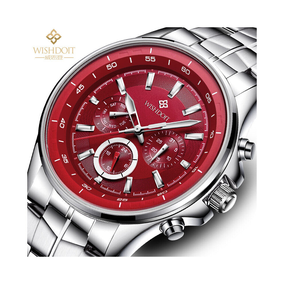 Men's Top Leisure Sports Watch Military Stainless Steel Leather Clock Chronograph Waterproof Watch