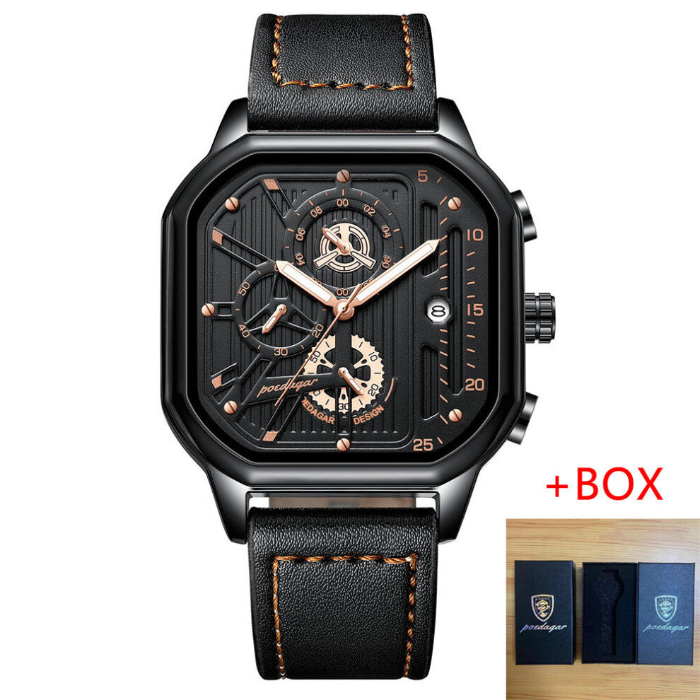 Casual Men's Watch Sports Chronograph Quartz Watches Leather Waterproof Luminous Hands Military Men Wristwatch
