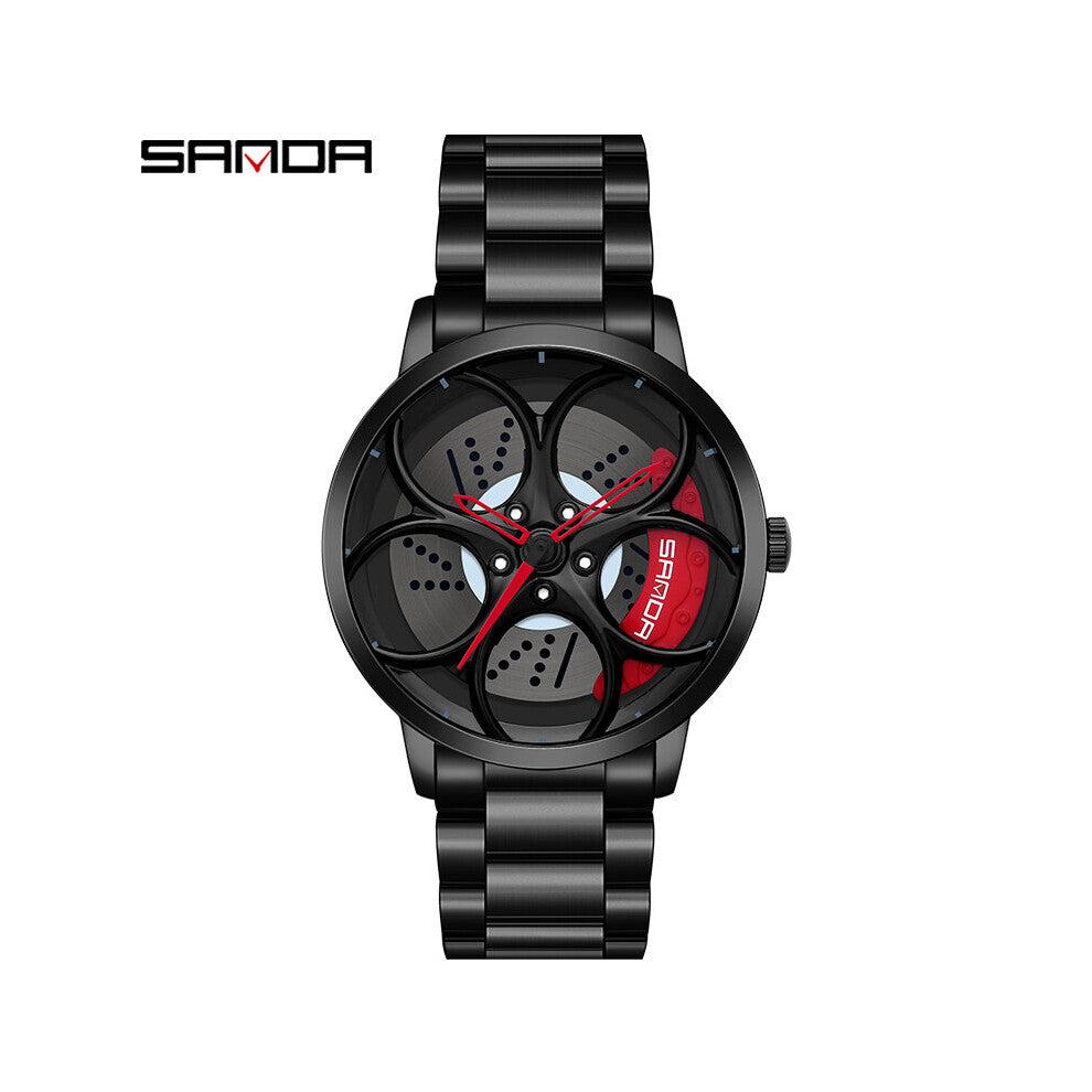 Men Wheel Watch Wheel Dial Waterproof Creative Stainless Steel Men's Sports Watch Rim Wheel Watch Rim Wheel