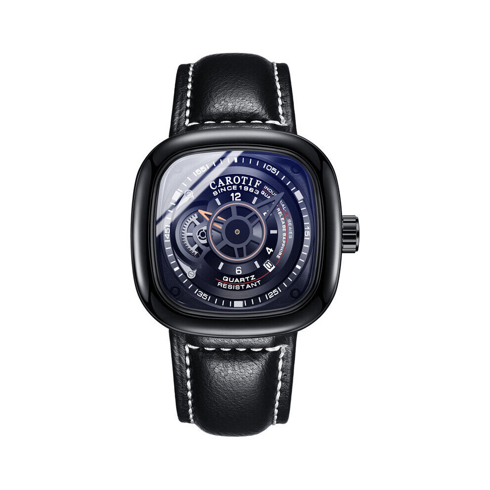 Men's Watches, Brands, 3D Hollow Dial, Stainless Steel, Leather Strap, Sports, Waterproof, Calendar, Luminous,