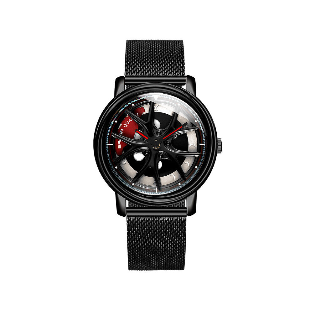 SANDA Special Wheel Shape Rotating Dial Quartz Watches Steel Mesh Belt Life Waterproof Men Watch Relogio Masculino 1025