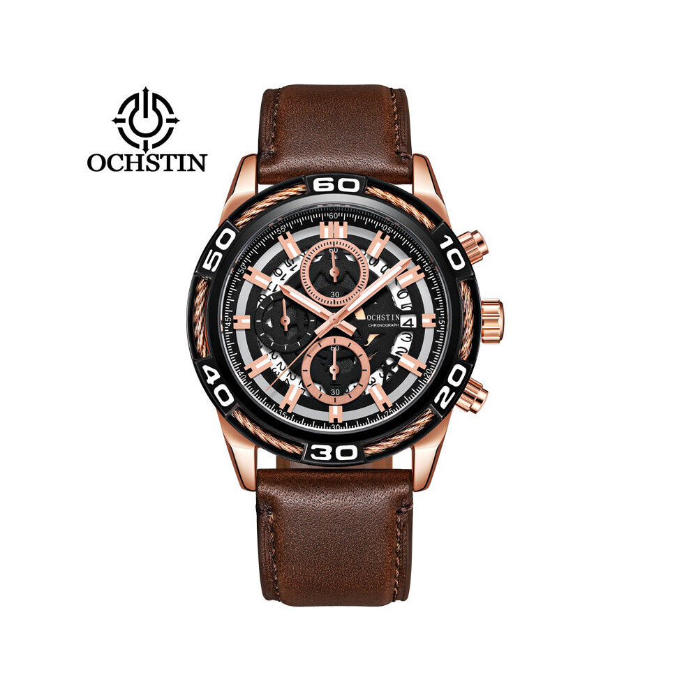 Man WristWatch Waterproof Chronograph Men Watch Military Business Top Leather Sport Male Clock 6114