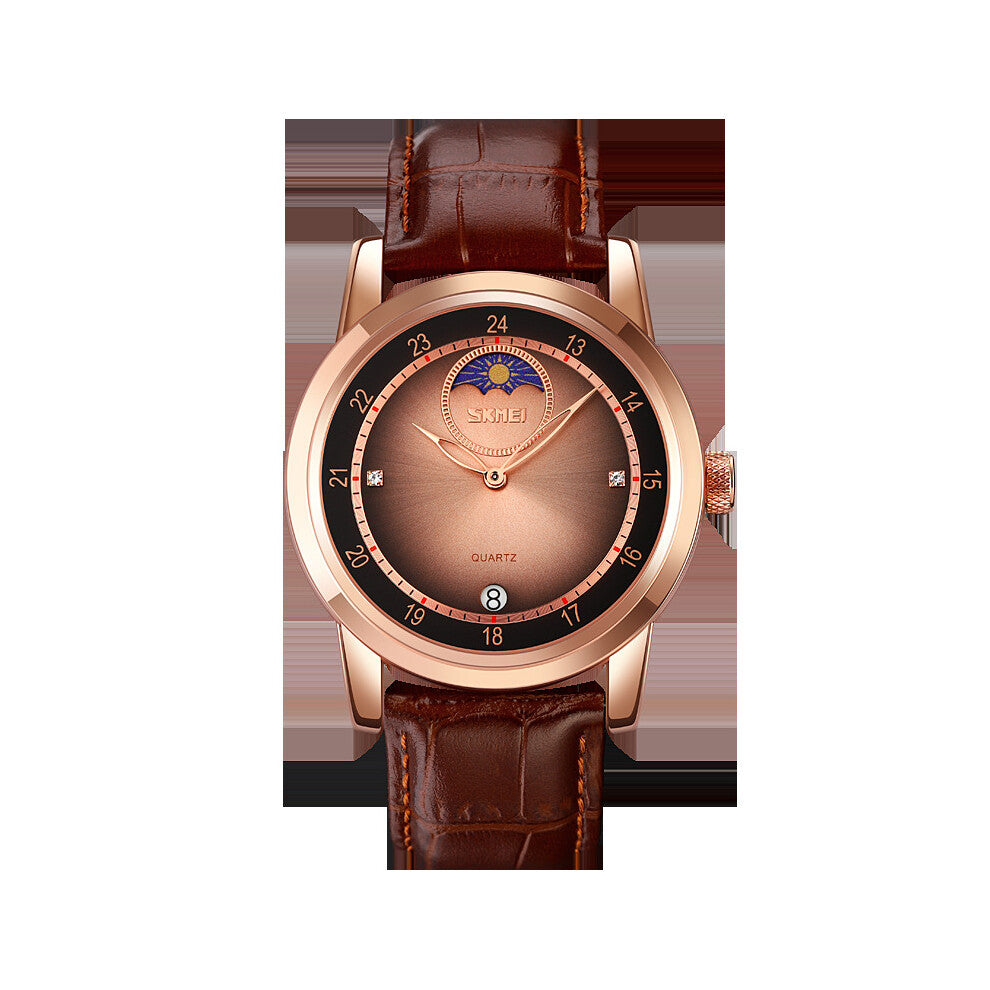 Men Watch Top Sports Quartz Watches Leather Strap Waterproof Moon Phase Wristwatch Men with Date Relogio Masculino