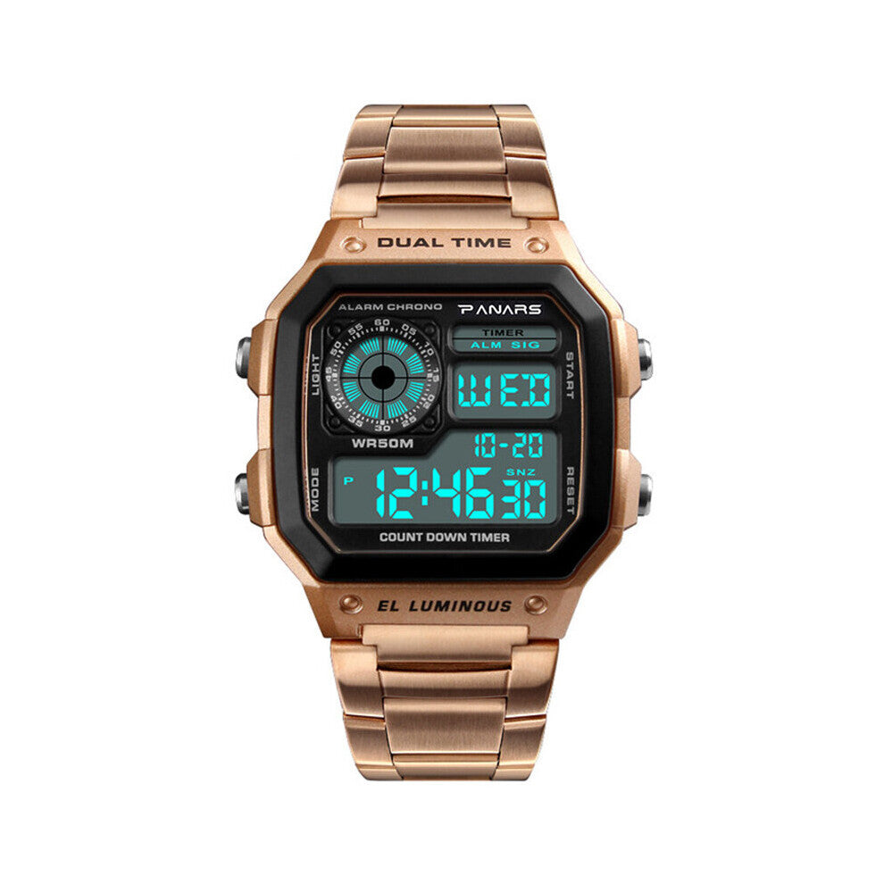PANARS Business Men Watches LED Electronic Wristwatches Digital 50M Waterproof Sports Watches AE-1200WHD Stainless Steel