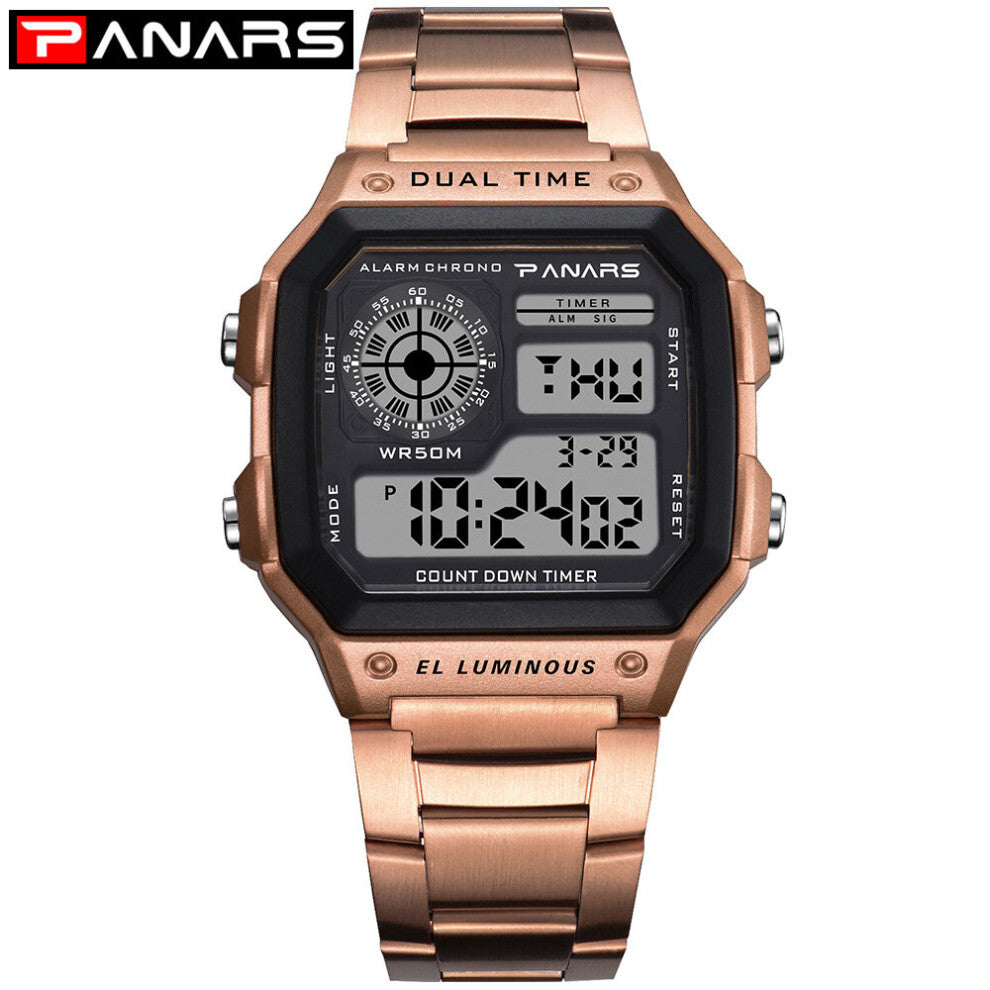 Men Watch Waterproof Golden Stainless Steel Digital Watches LED Alarm Clock Electronic Men's Sports Watch Relogio