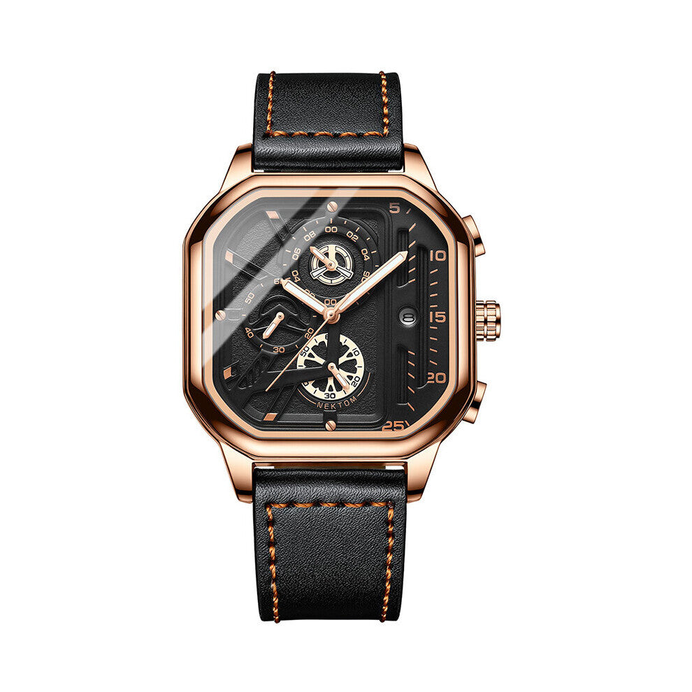 Casual Sports Wrist Watch For Men Square Chronograph Leather Clock Business Wristwatch Waterproof Date Watch