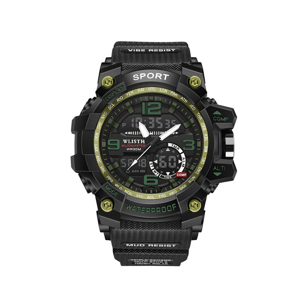 W83 sports multi-function texture LED luminous pointer dual calendar waterproof electronic men's watch