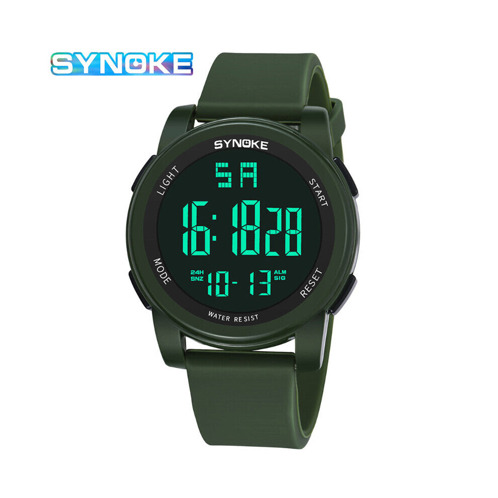 Summer Men's Waterproof Sports Electronic Watches Men Outdoor Glow-in-the-dark Function Watch Students Style Army Green