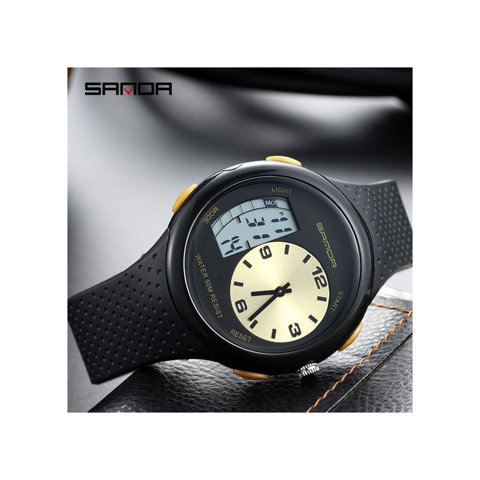 Sanda Waterproof Men's Sports Watch Outdoor Casul Luminous Digital Watches Dual Display Silicone Electronic Calendar Alarm
