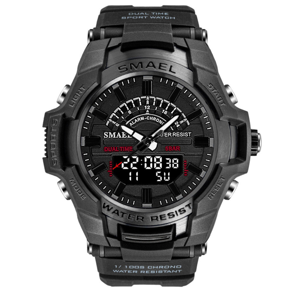 SMAEL Alloy Sports LED Dual Display Electronic Mens Large Dial Alarm Clock Luminous Scratch Resistant Waterproof Watches