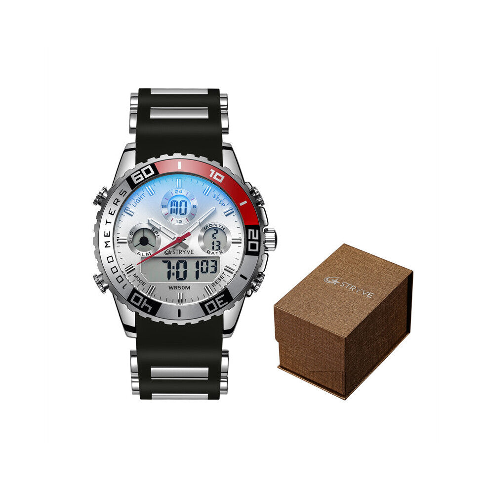 Top Men Watches Sports Quartz Wristwatches Dual Display 50m Waterproof Digital Clock 8023