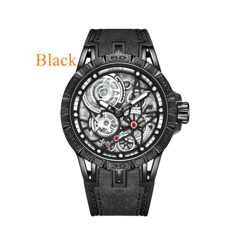 Classic Unique Sports Men's Watch Leather Strap Waterproof Military Quartz Watch Skeleton Dial Relogio Masculino