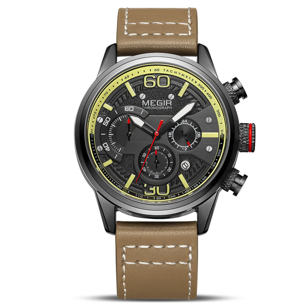 Mens Watches with Leather Strap Top Sports Chronograph Quartz Watch Men Relogio Masculino