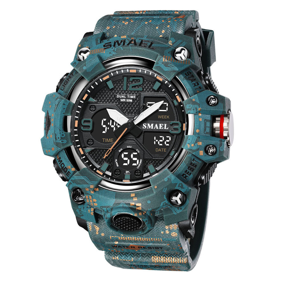Camouflage Sports Digital Watch for Men Auto Date Chronograph Quartz Analog Watches LED Electronic Wristwatch 8008