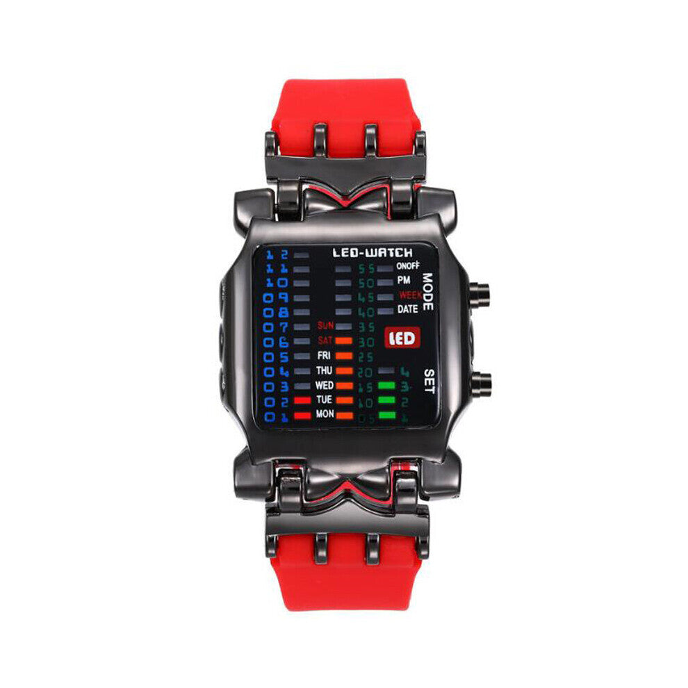 Square Binary LED Digital Watches Men Sports Watches Rubber Band Electronic Watch Men Watches Montre Homme Reloj Hombre