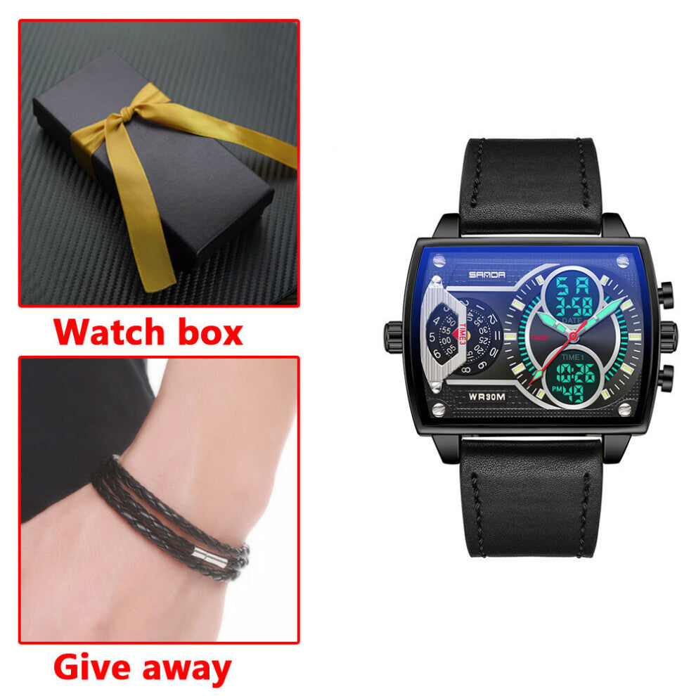 Harajuku Style Electronic Watch for Men Creative Rectangular Dial Military Sports Watch Reloj Hombre
