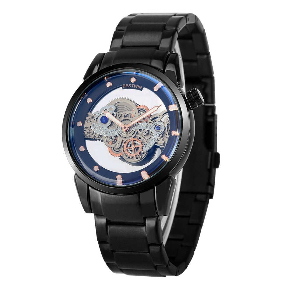 Men Watches Top Luminous Skeleton Mechanical Quartz Watch Stainless Steel Wrist Sports Watch reloj hombre