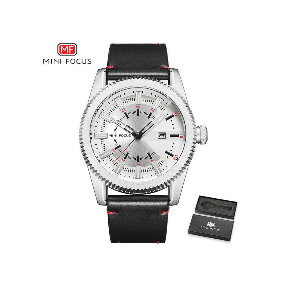MINI FOCUS Casual Watch Men Quartz Analog Wristwatch Leather Strap Calendar Waterproof Sports Watches Man