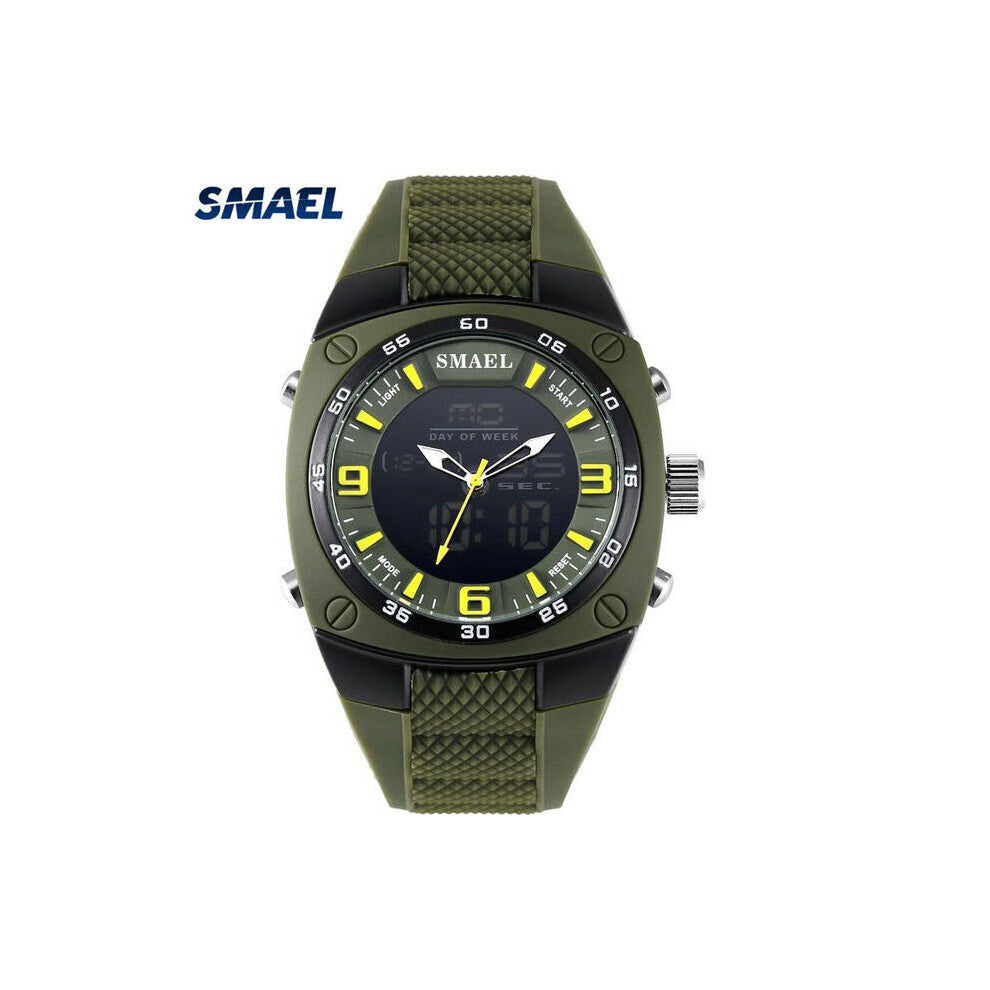 SMAEL Sports Men Watches LED Military Watch Dial Resistant Male Analog Double Time Army Green Quartz Digital Watches