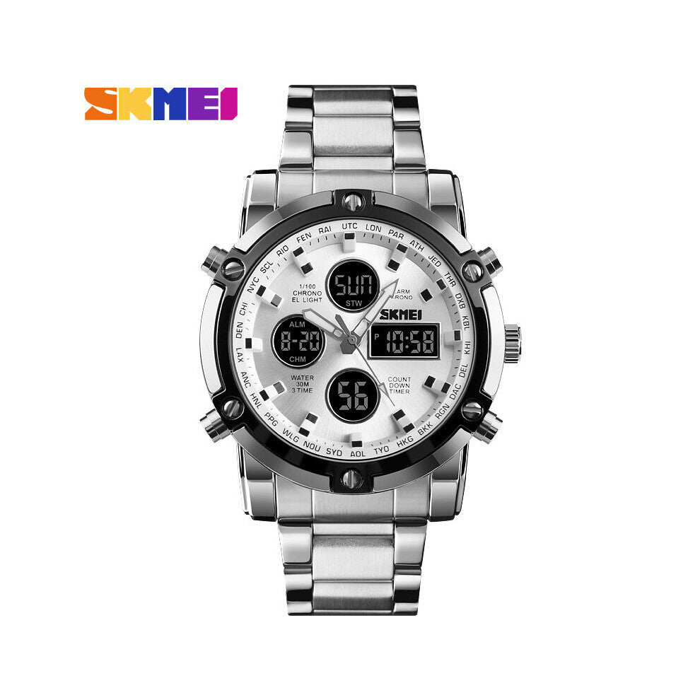 Alloy Big Dial Men Analog Quartz Watch Man Dual Display Waterproof Watches Sports Wristwatches
