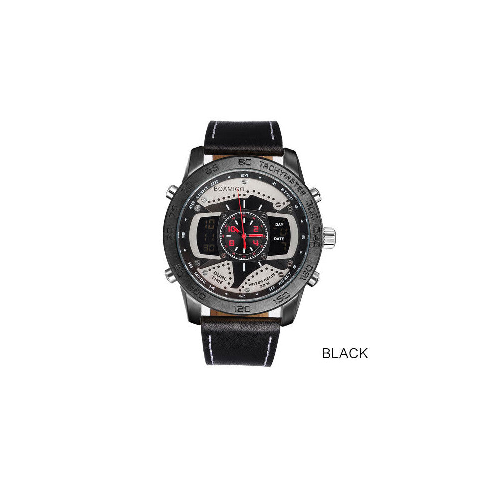 Men Sports Watches Red multifunction Digital Watches Leather Quartz Wristwatches 30M Waterproof Gift Clock