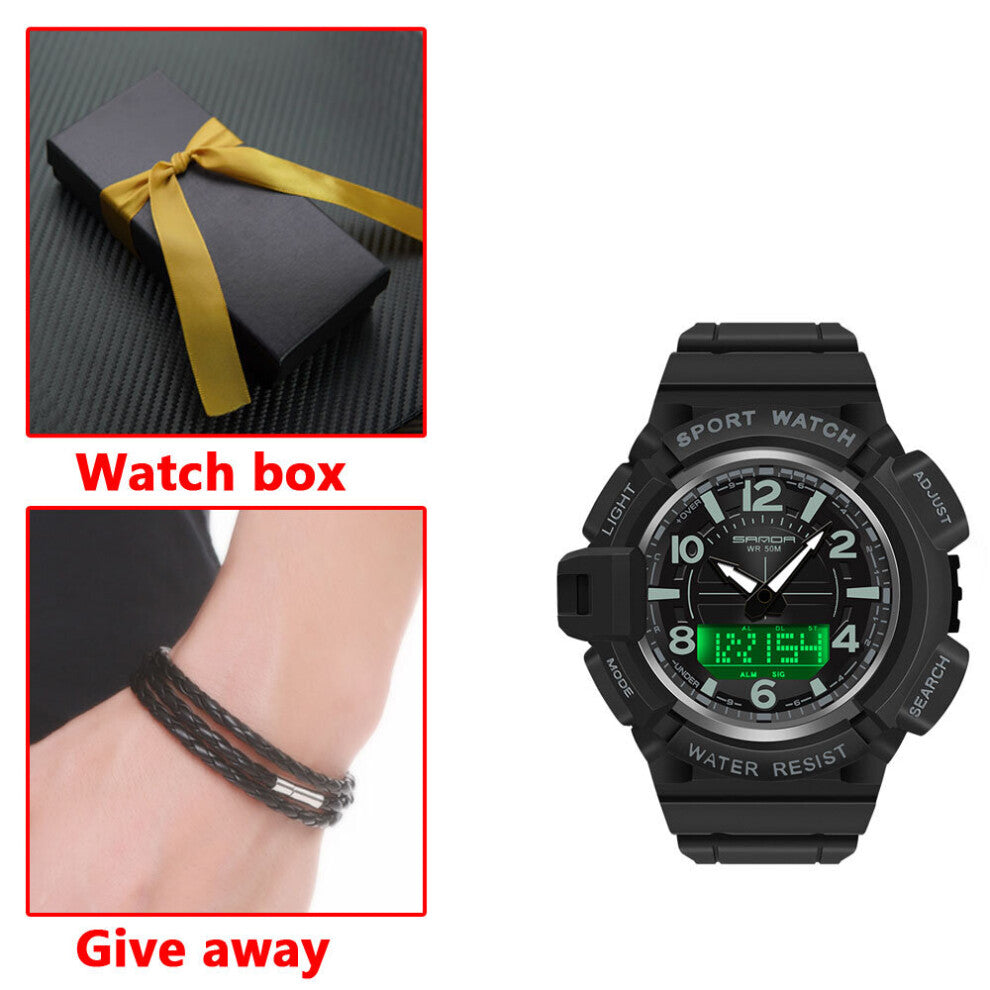 Top Outdoor Sports Waterproof Luminous Week Display Military Wrist Watch for Men's Dual Display Silicone Watch Relogio