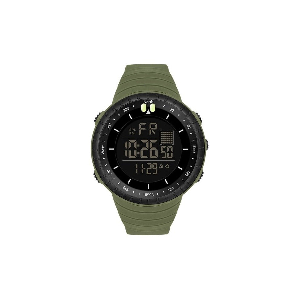 Multi-functional electronic sports watch for men with three division LED display and luminous stopwatch (green)