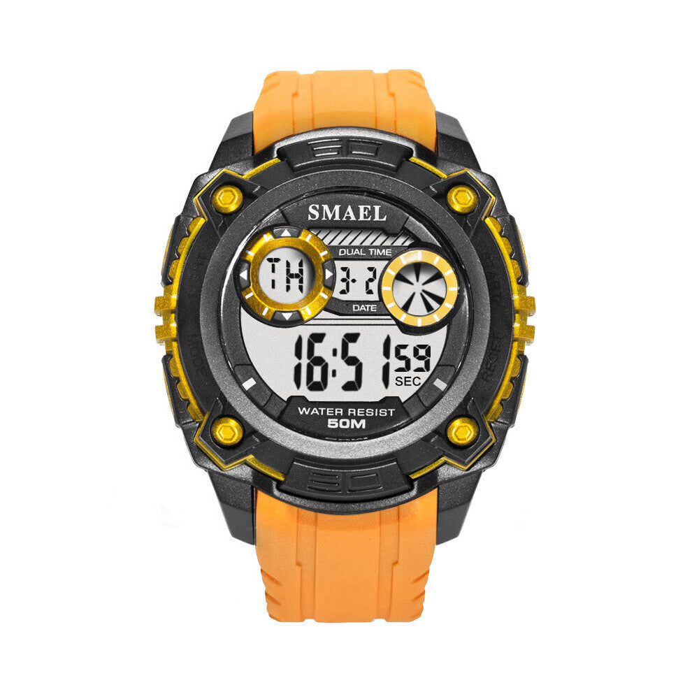 SMAEL1390 Single Display Waterproof MultiFunction LED Digital Electronic Sports Timing Student Calendar Week Luminous Mens Watch