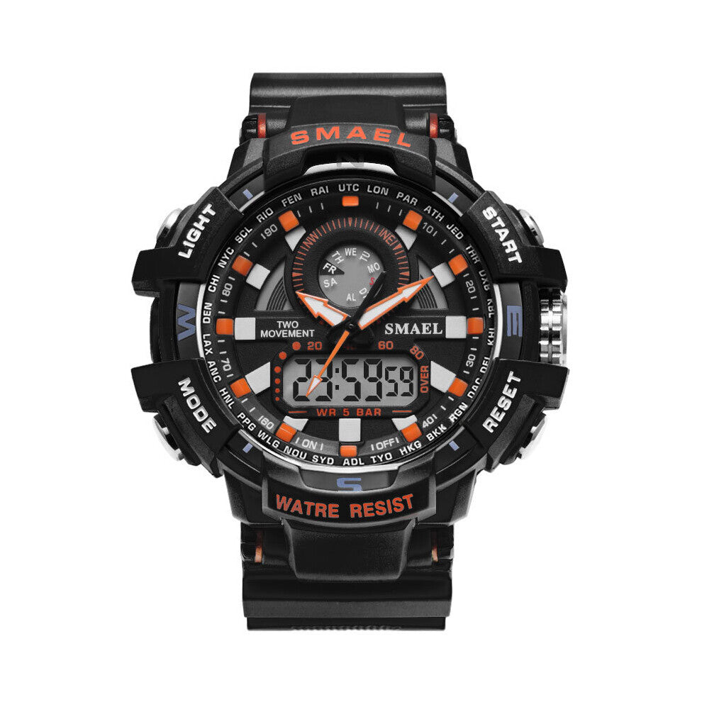 SMAEL Mens LED Digital Outdoor Sports Waterproof Luminous Alarm Clock MultiFunctional Dual Display Watches Relogio Masculino