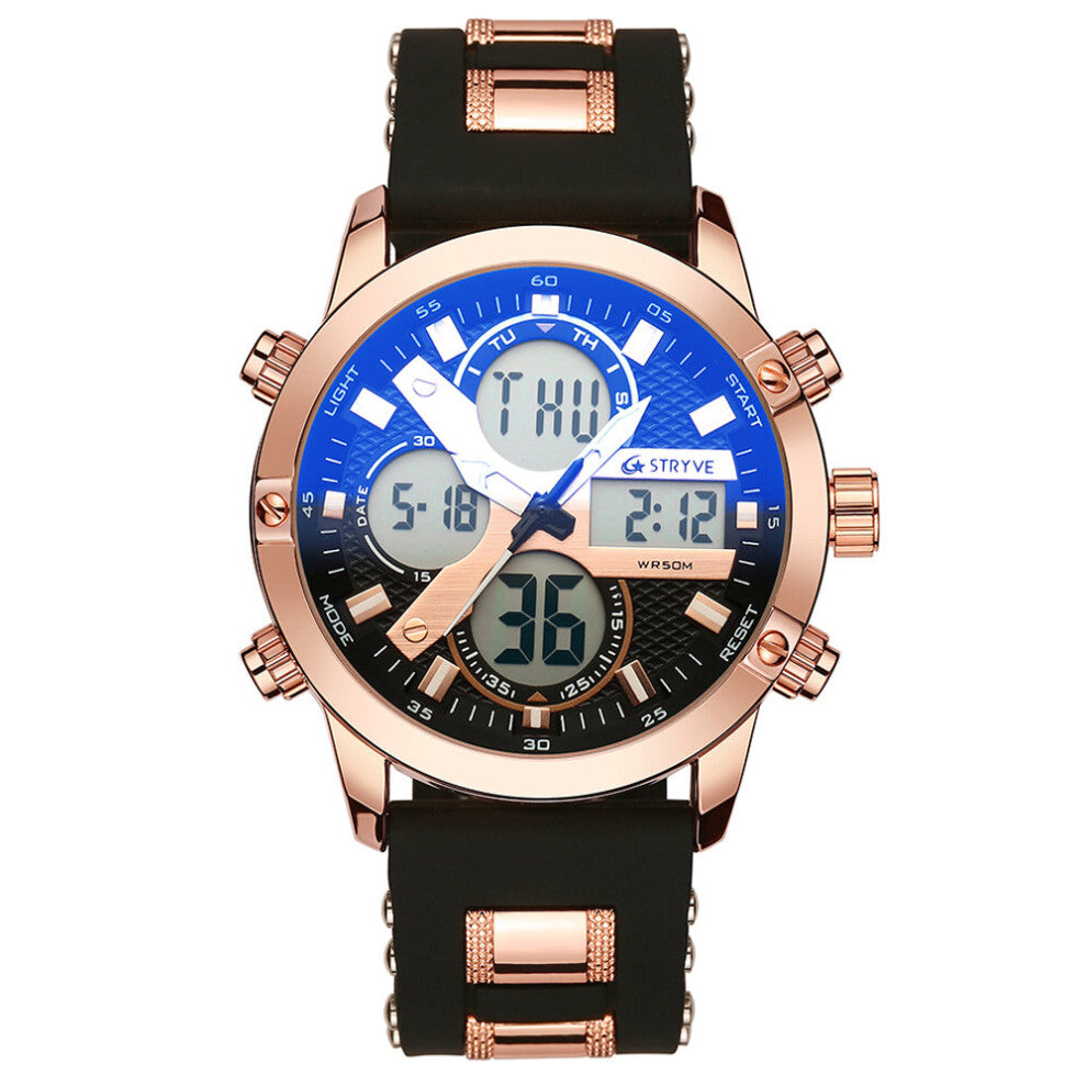 Stryve Sports 8021 Men Watches Dual Time Date Week Electronic Clock Waterproof Military Quartz Digital Watch Reloj Hombre
