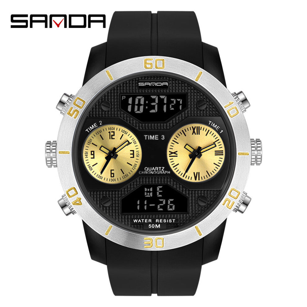 Sanda Men's Sports Watches Digital Wristwatch Shock Resistant Big Dial Man Quartz Clock Waterproof Double Show Watch
