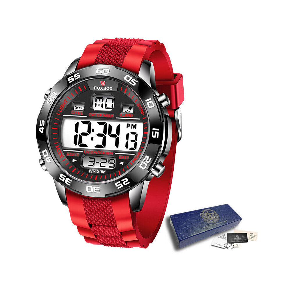 FOXBOX Man Wristwatch Eletronic LED Digital Military Watch For Men Casual Sport Waterproof Luminous Alarm Chronograph