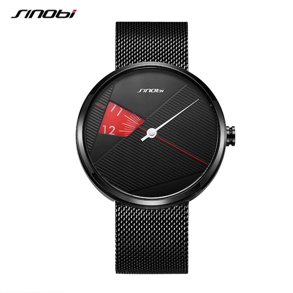 Votex Men Watches 44mm Dial Plate Stainless Steel Mesh Strap Creative Single Needle Men's Quartz Wristwatches
