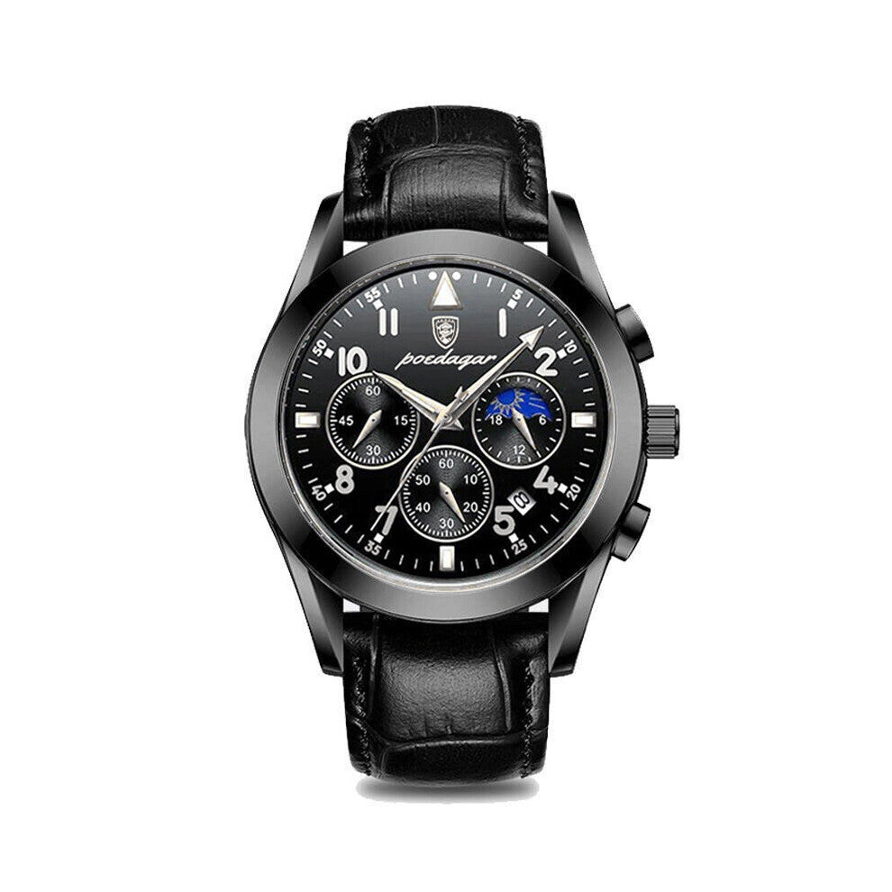 Watches Mens Sport Waterproof Leather Quartz Clocks Luminous Calendar Male Wristwatch