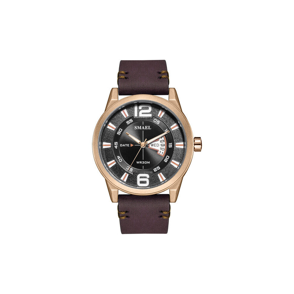 SMAEL Men Watches Leather Strap Quartz Clock Men Waterproof Watch Casual Sport Wristwatch 9106