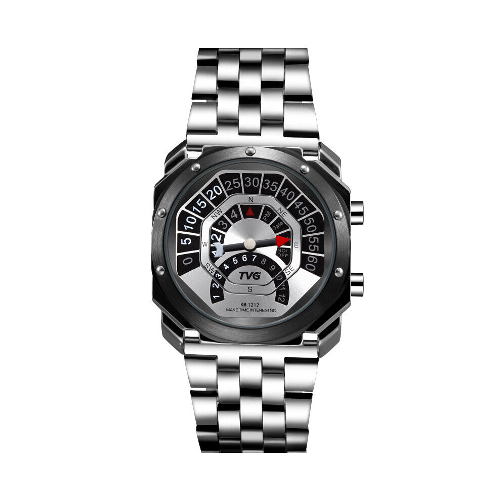 Men Sports Watches Square Watches Men Compass Hiking Mountaineering Watch Full Steel Waterproof LED Watches