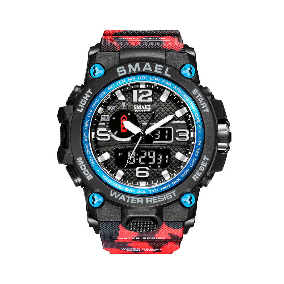 SMAEL Watches For Men 50M Waterproof Clock Alarm reloj hombre 1545D Dual Display Wristwatch Quartz Military Watch Sport Mens