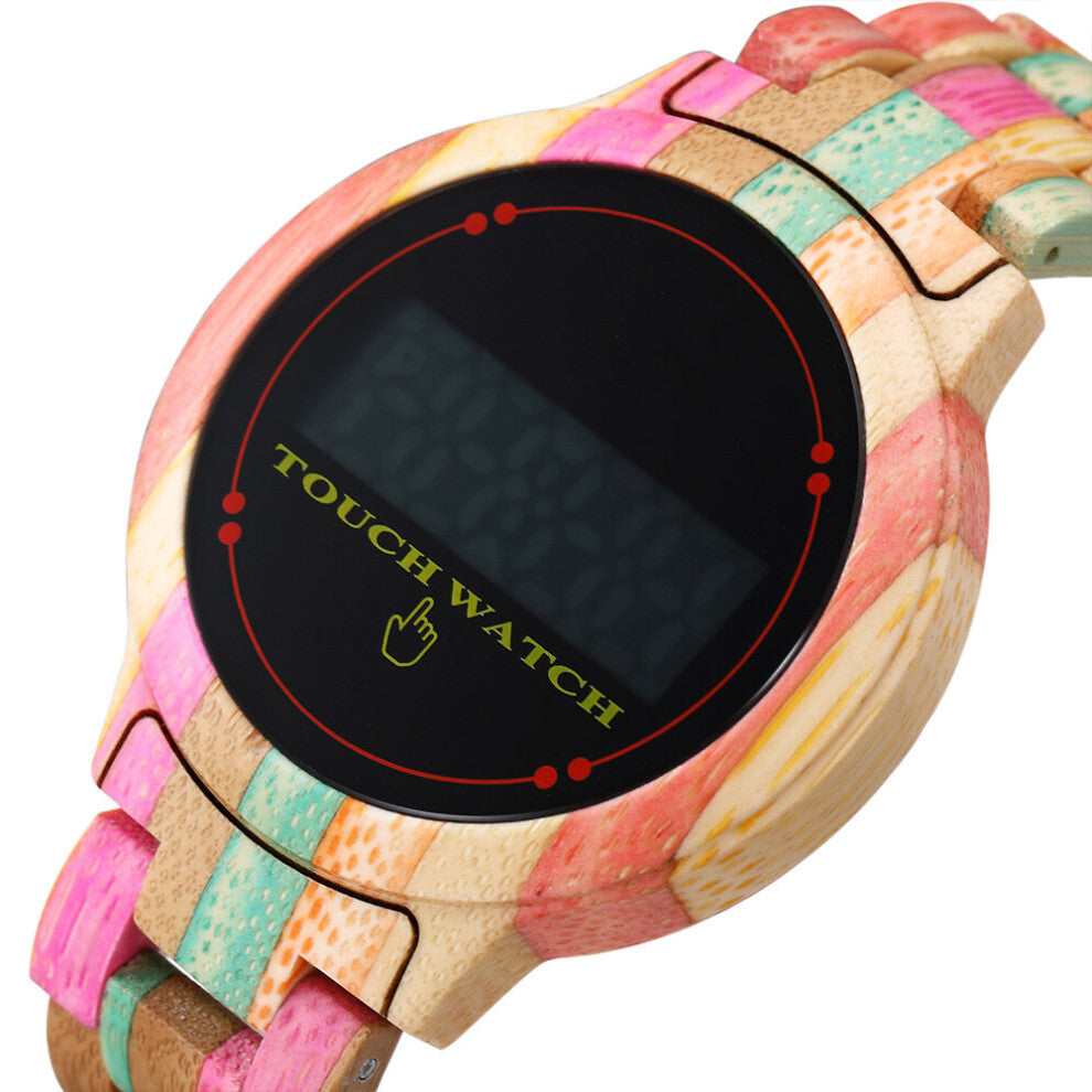 LED Touch Electronic Watches Wooden Watch Strap Time Date Display Chronograph Unique Student Son Daughter Gift Wood Watch