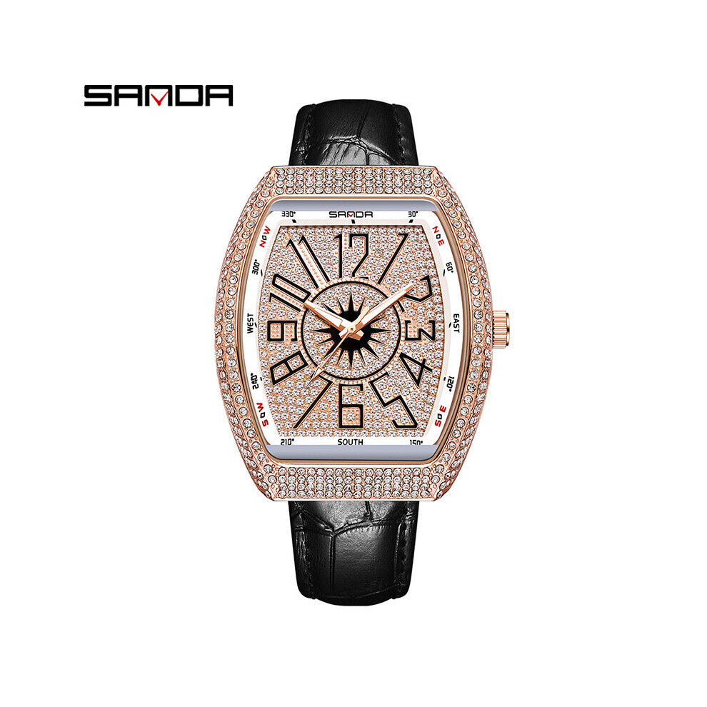 Sanda's 7016 belt inlaid diamond men's quartz luminous star men's watches