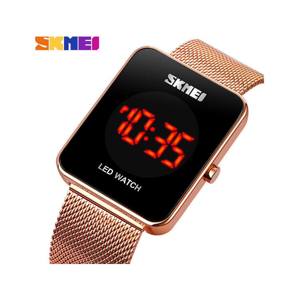 Rose Men's Watches LED Digital Stainless Steel Mesh Belt Wristwatch For Women Waterproof Clock Reloj Hombre