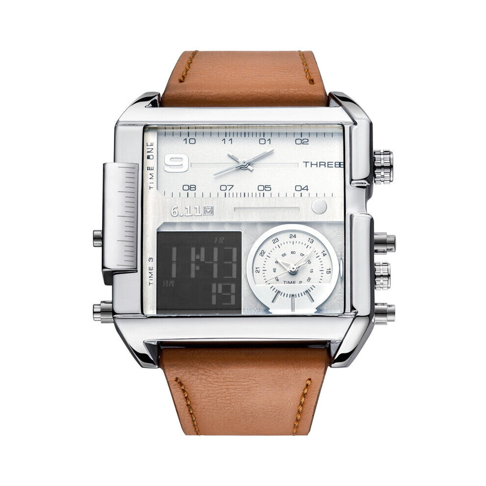 Square Watches Men LED Waterproof Multiple Time Zone Mens Watches Relogio Masculino Montre Homme Sport Watch