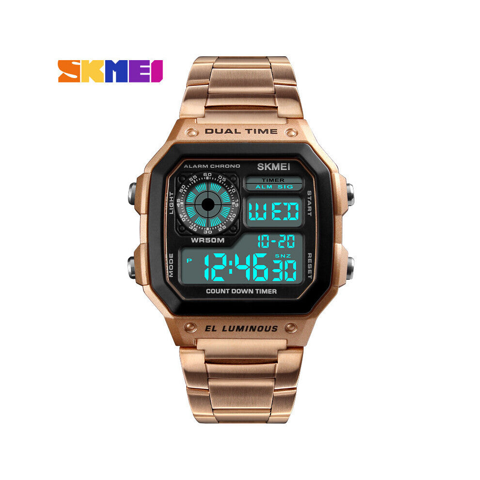 Top Sport Watch Men 5Bar Waterproof Watches Stainless Steel Strap Digital Watch reloj hombre 1335