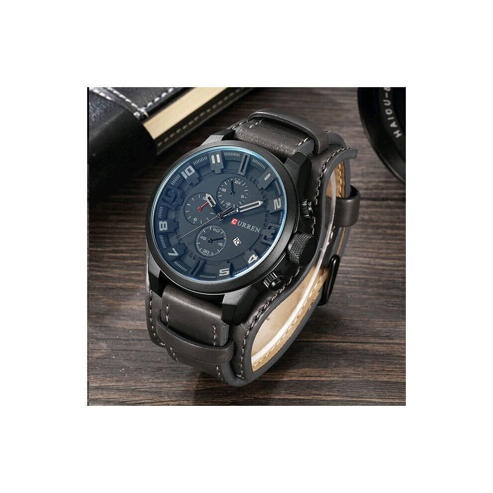 Top Sport Mens Watches Male Clocks Date Sport Military Clock Leather Strap Quartz Men Watch Gift 8225