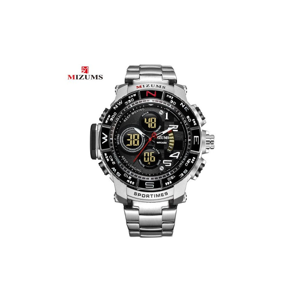 Mizums Men's Sport Quartz Watches Men Steel Band Military Clock Waterproof LED Digital Watch Relogio Masculino