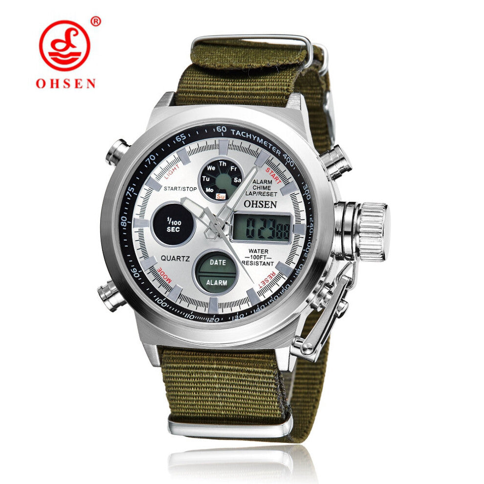 Outdoor Sport Watch Men Dual Time Waterproof Military Wristwatch Army Green Tactical Digital Quartz Watches Clocks reloj hombre