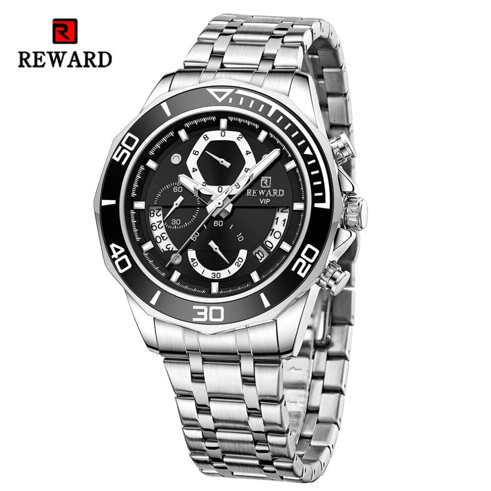 Mens Watches Business Stainless Steel Wristwatch Waterproof Luminous Chronograph Calendar Quartz Watches